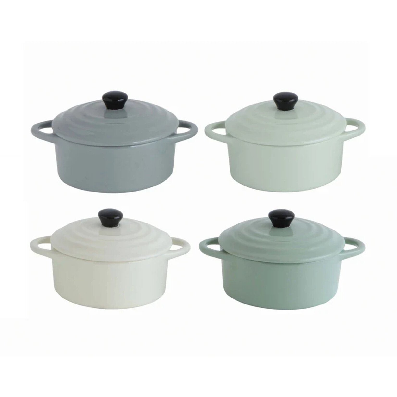 Creative Co-Op Blue and Cream Stoneware Mini Baker w/ Lid