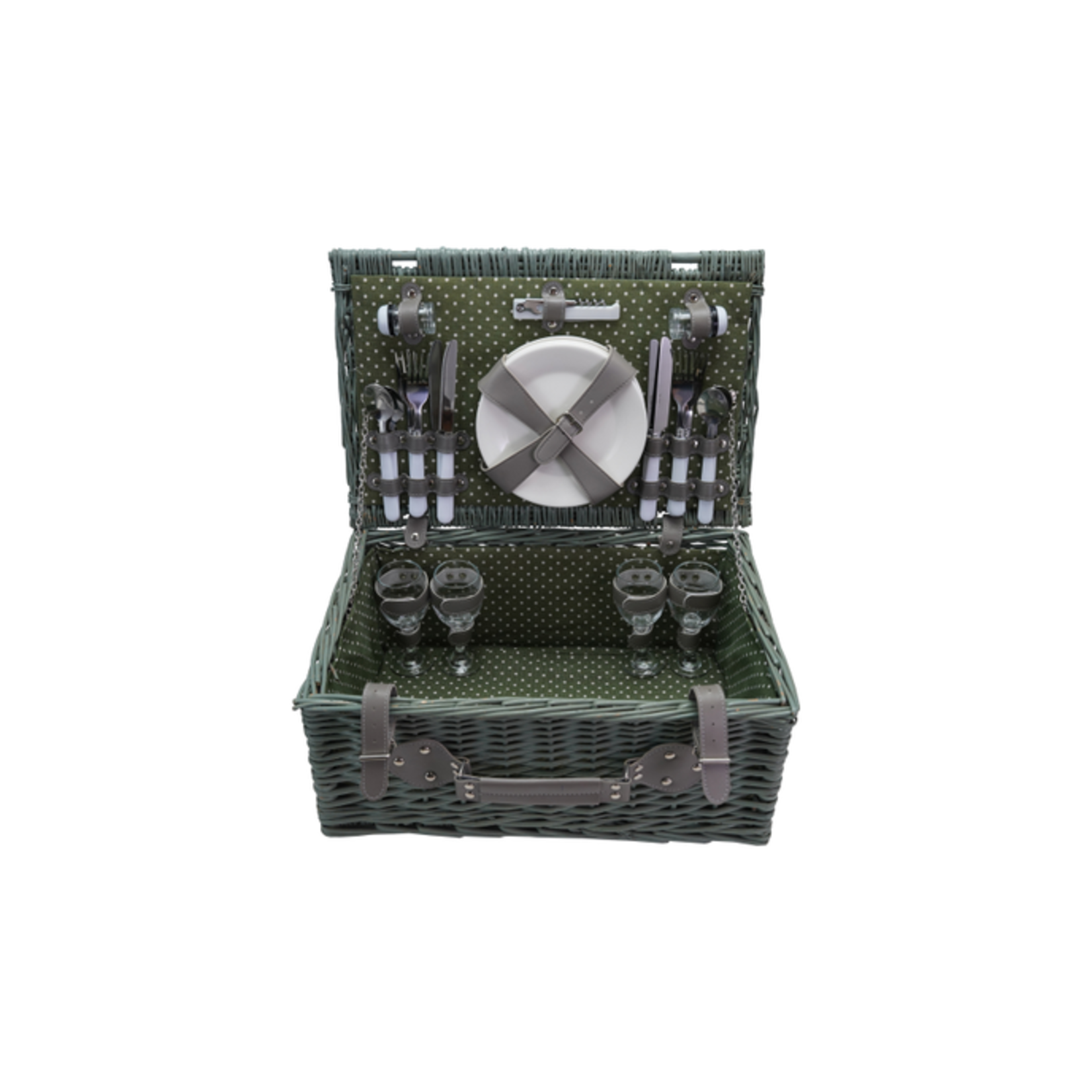 Creative Co-Op Picnic Basket Set for Four SET OF 24