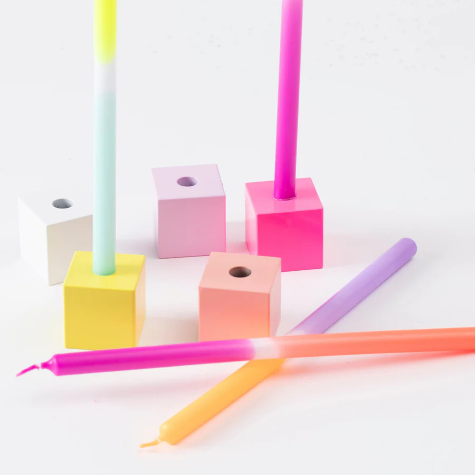 Pink Stories Flipper Cube Taper Candle Holder- Yellow