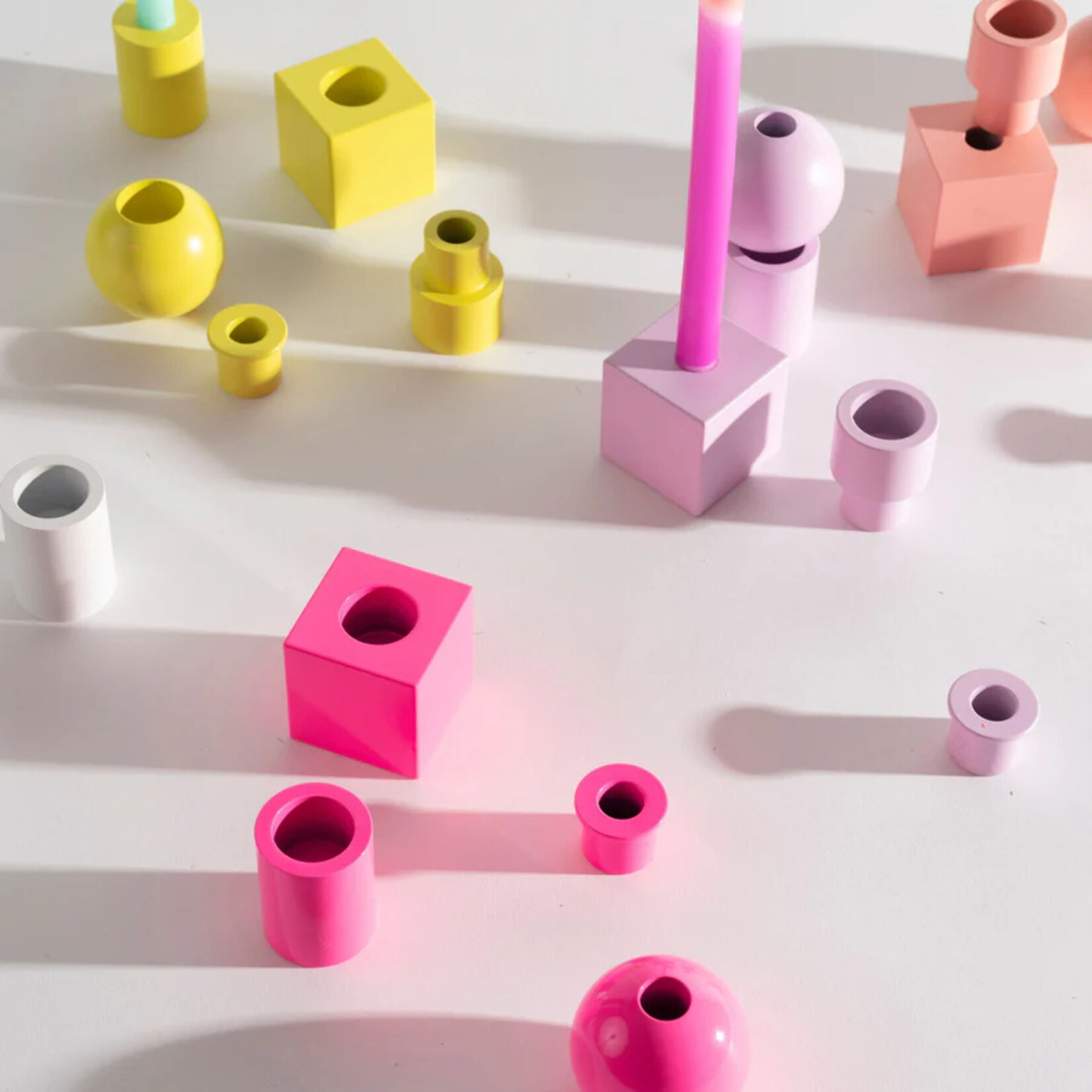 Pink Stories Dipper Tube Taper Candle Holder- Yellow