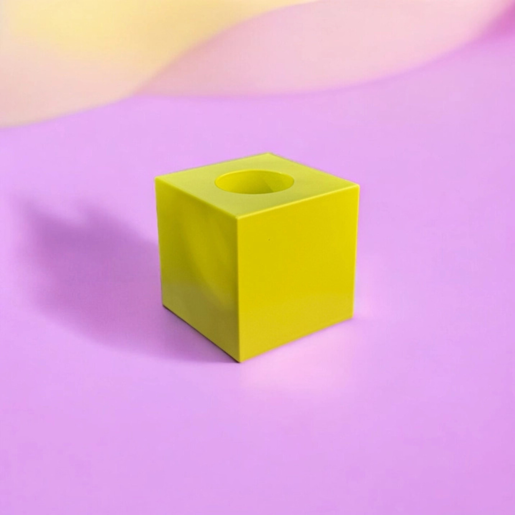 Pink Stories Flipper Cube Taper Candle Holder- Yellow