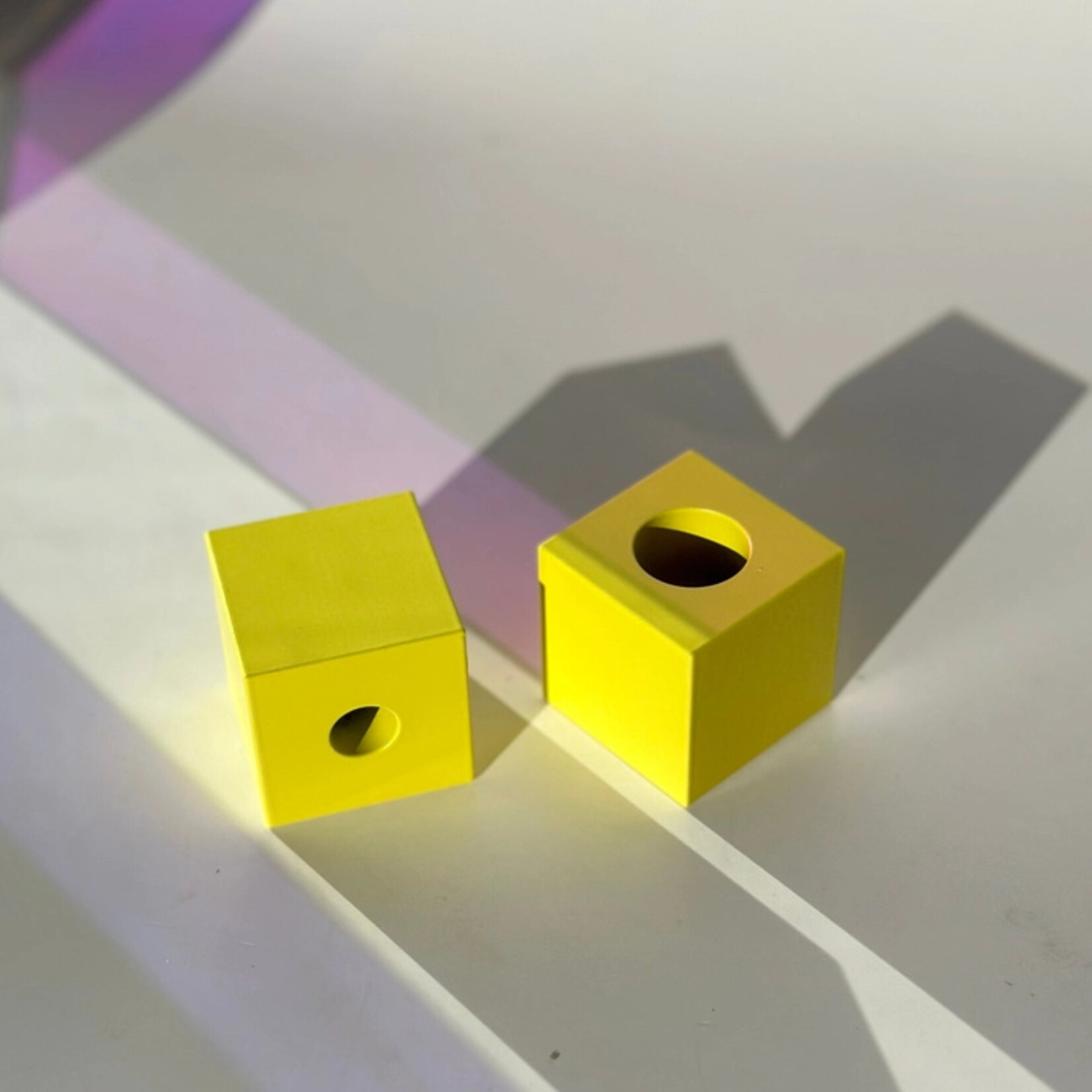 Pink Stories Flipper Cube Taper Candle Holder- Yellow