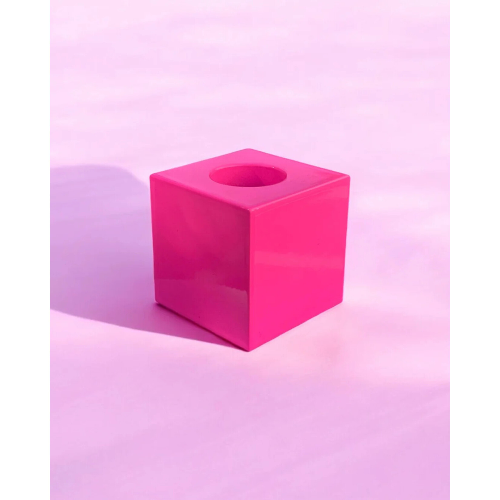 Pink Stories Flipper Cube Taper Candle Holder- Pink