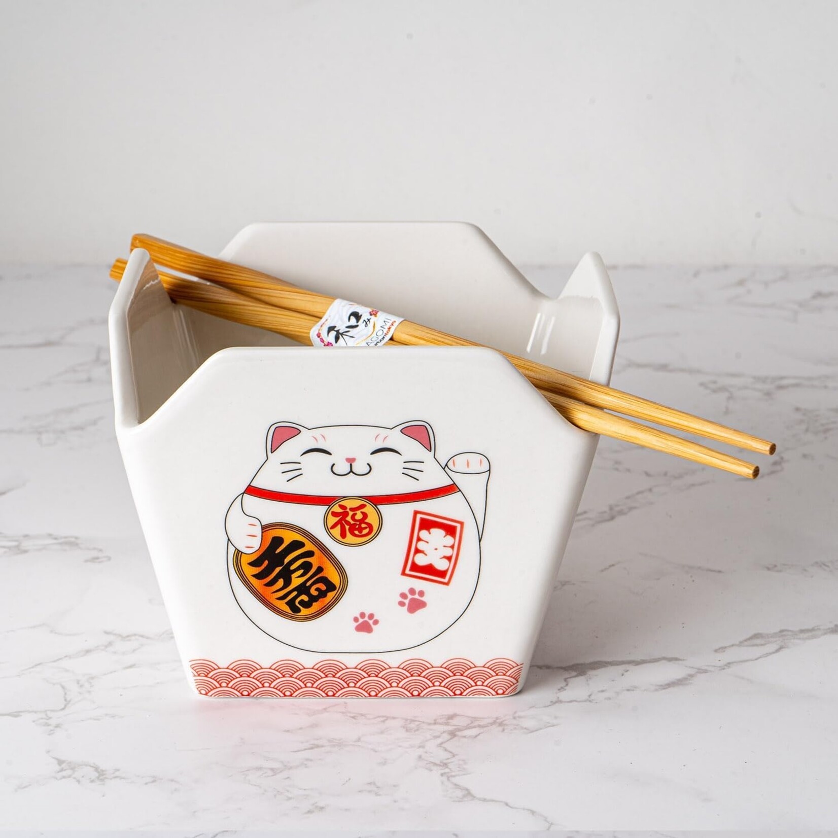 Urban Tokyo 16oz Takeout Box Serving Bowl With Chopsticks Lucky Cat