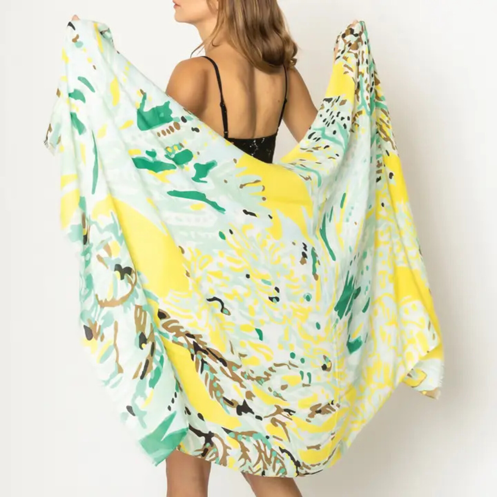 Fashion City Colorful Abstract Floral Print Scarf Yellow