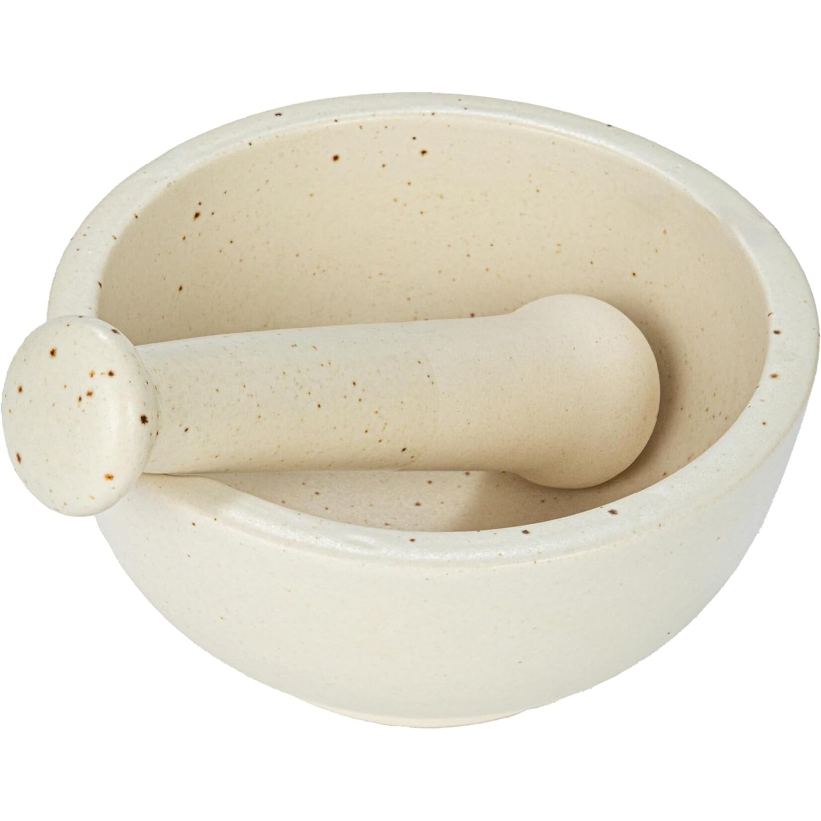 Creative Co-Op Stoneware Mortar and Pestle- White