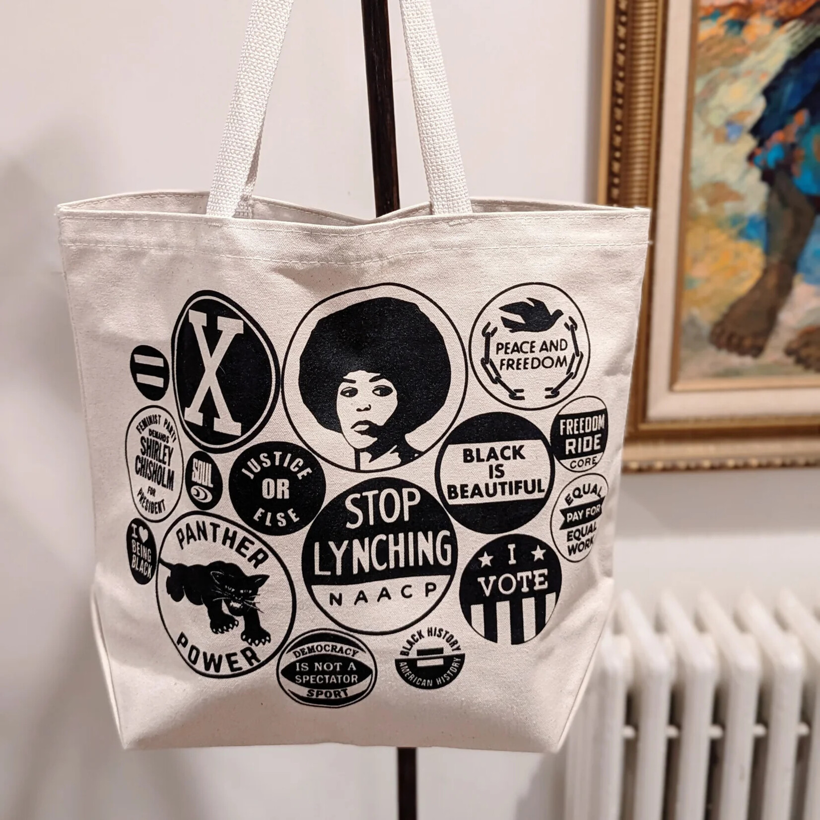 All Very Goods Power Button Tote Bag- Natural