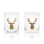 Jersey Art Glass Gold Stag Deer Whiskey Glass SET OF 2