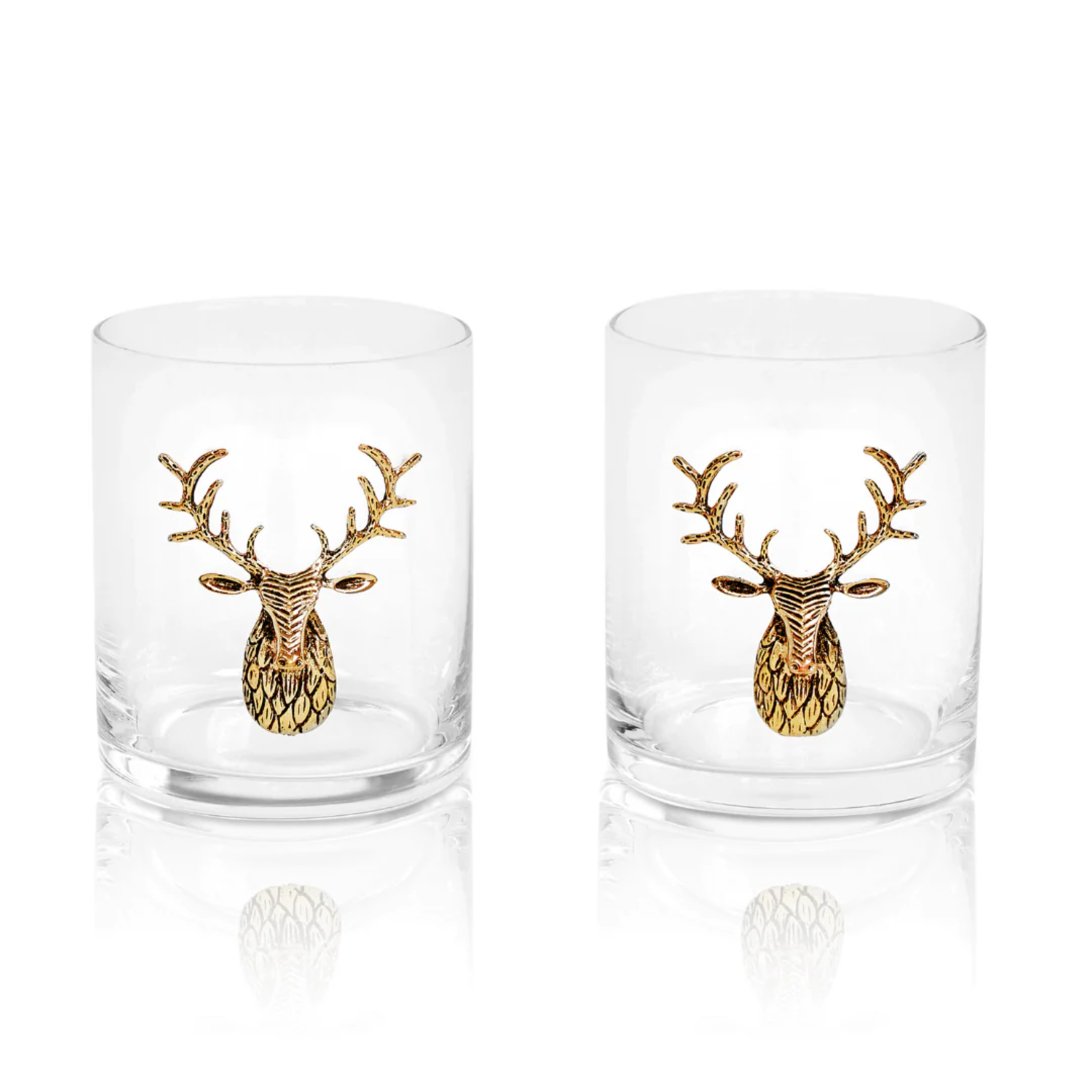 Jersey Art Glass Gold Stag Deer Whiskey Glass SET OF 2