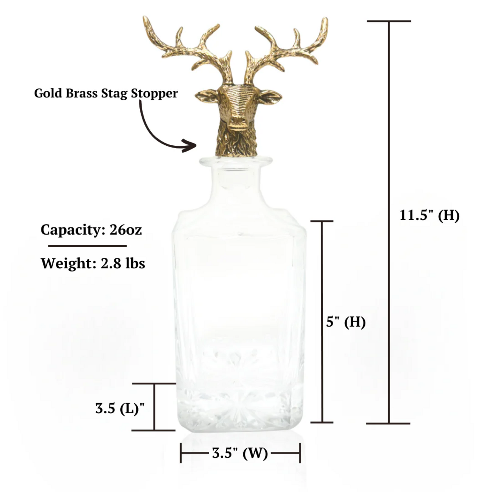Jersey Art Glass Gold Stag Deer Whiskey Decanter