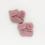 Huggalugs Garter Stitch Baby Booties w/ Pom Pom- Rosy Newborn