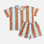 Milk Teeth Umbrella Stripe Short Set- Blue Mocha