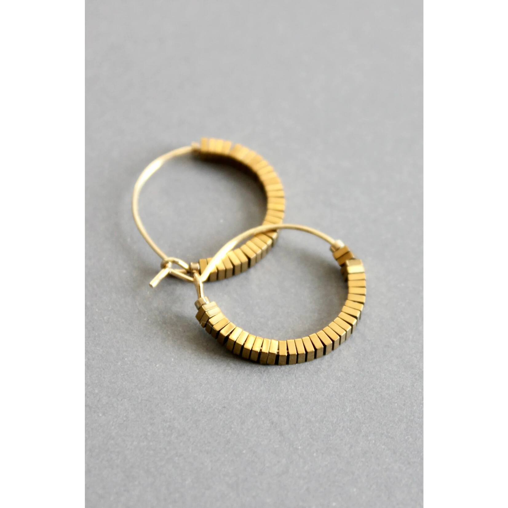 David Aubrey Jewelry Mini Gold Hematite Hoop Earrings