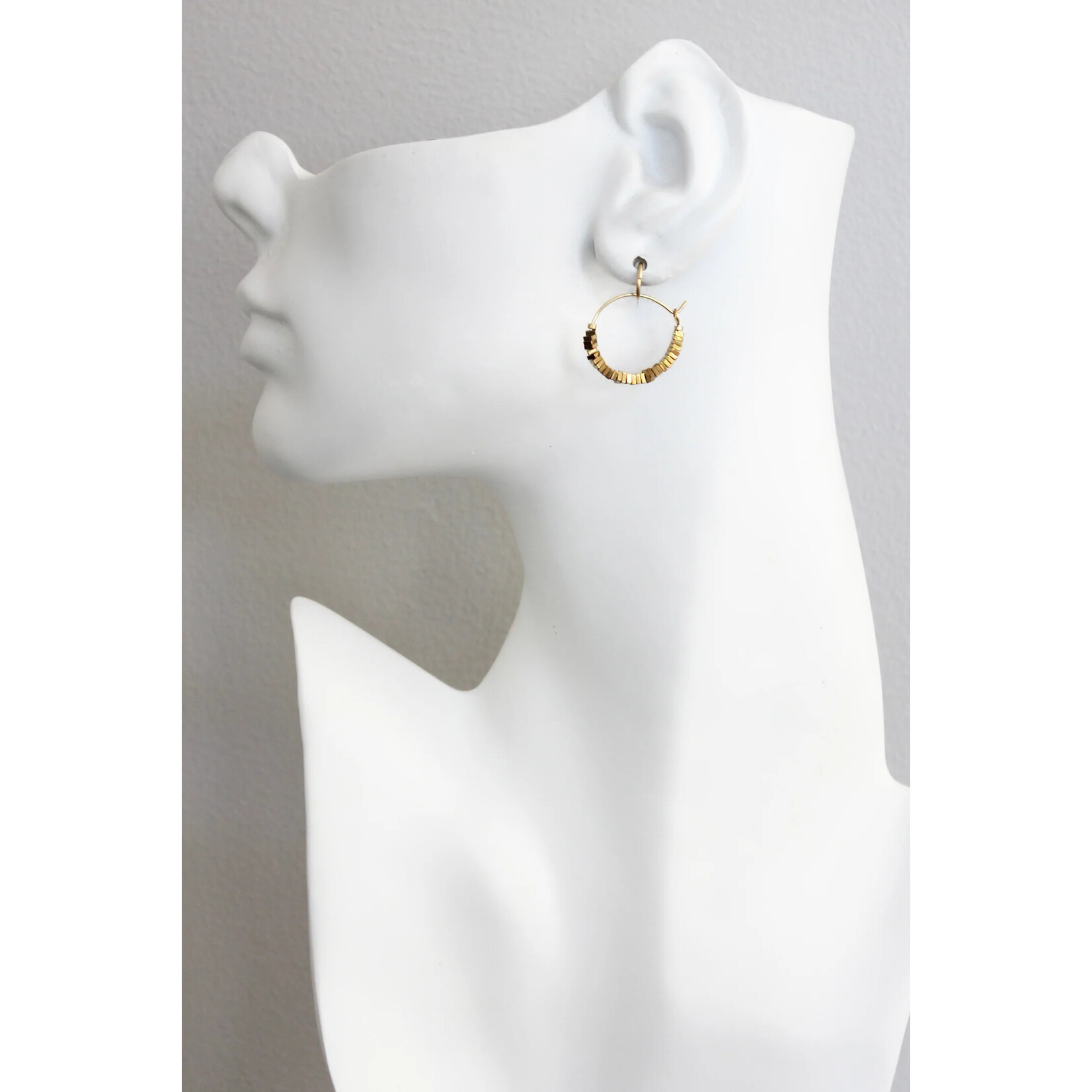 David Aubrey Jewelry Mini Gold Hematite Hoop Earrings