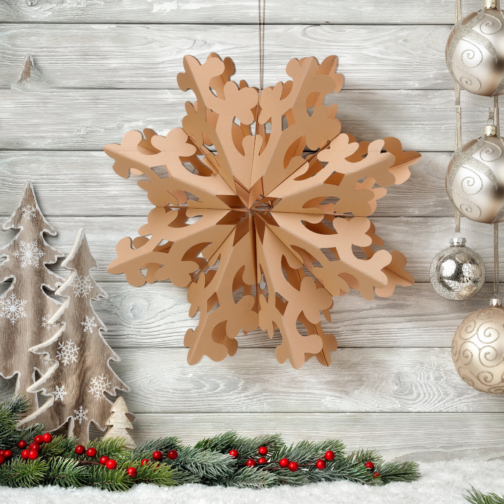 16" Folded Paper Cut Out Snowflake Ornament