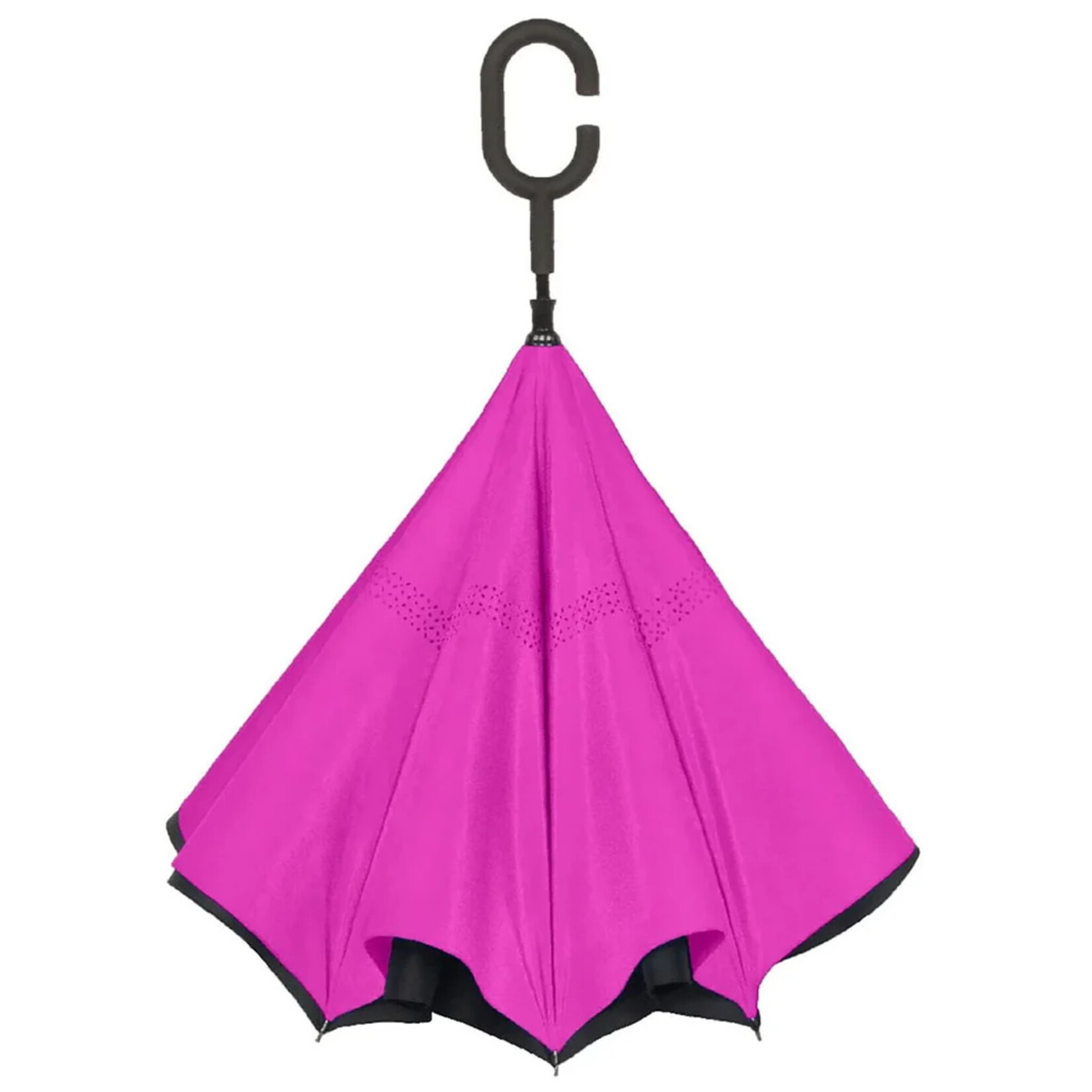 Shedrain Reverse Closing Stick Umbrella - Black/Hot Pink
