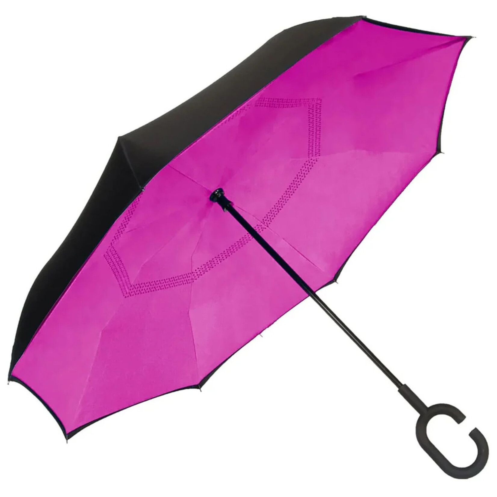 Shedrain Reverse Closing Stick Umbrella - Black/Hot Pink