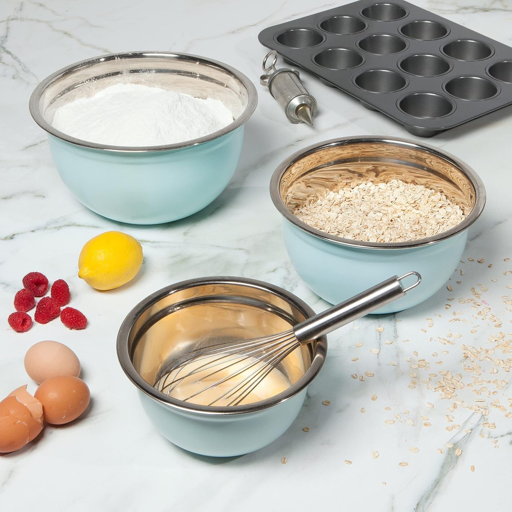 Now Designs Robin's Egg Matte Steel Mixing Bowl Medium