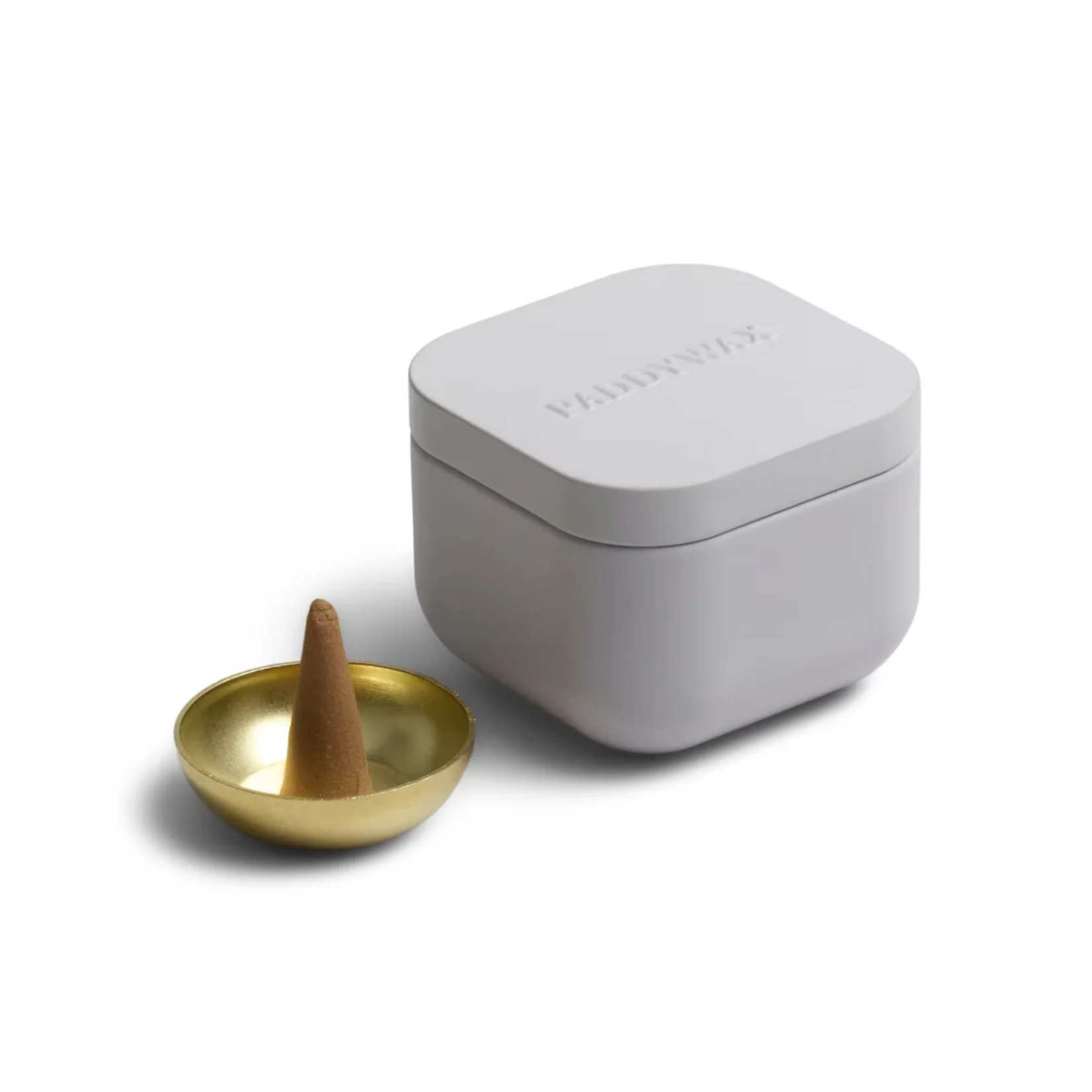 Paddywax Cream Tin Incense Cones and Holder - Cotton & Teak
