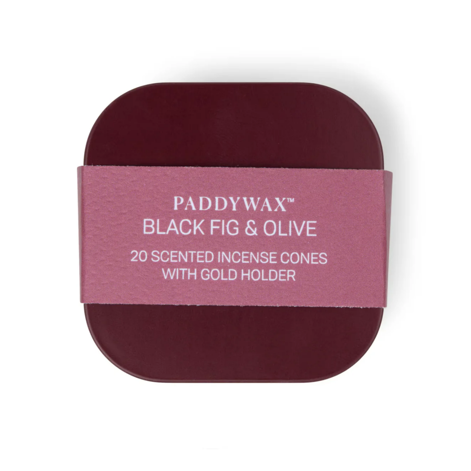 Paddywax Maroon Tin Incense Cones and Holder - Black Fig & Olive