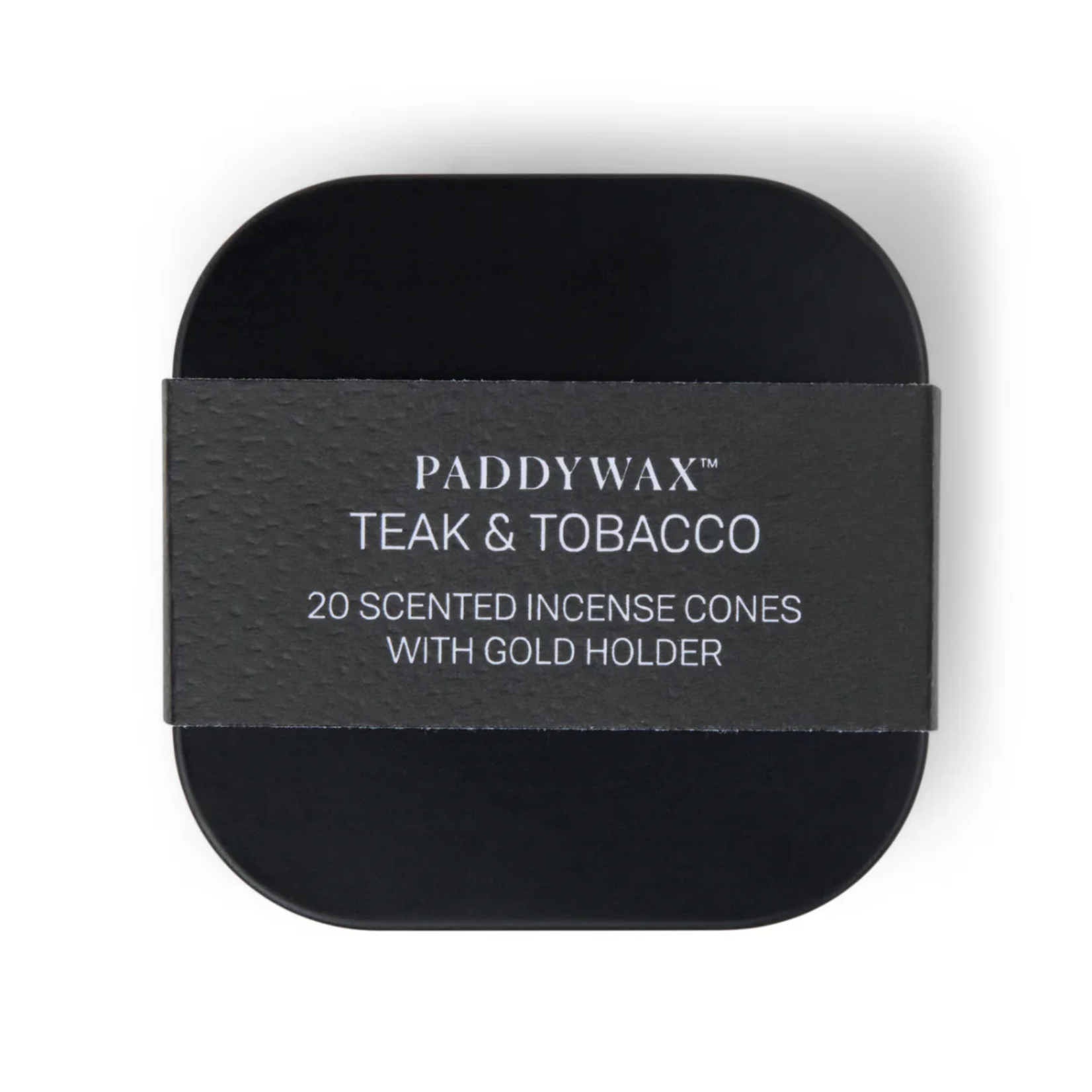 Paddywax Black Tin Incense Cones and Holder - Teak & Tobacco
