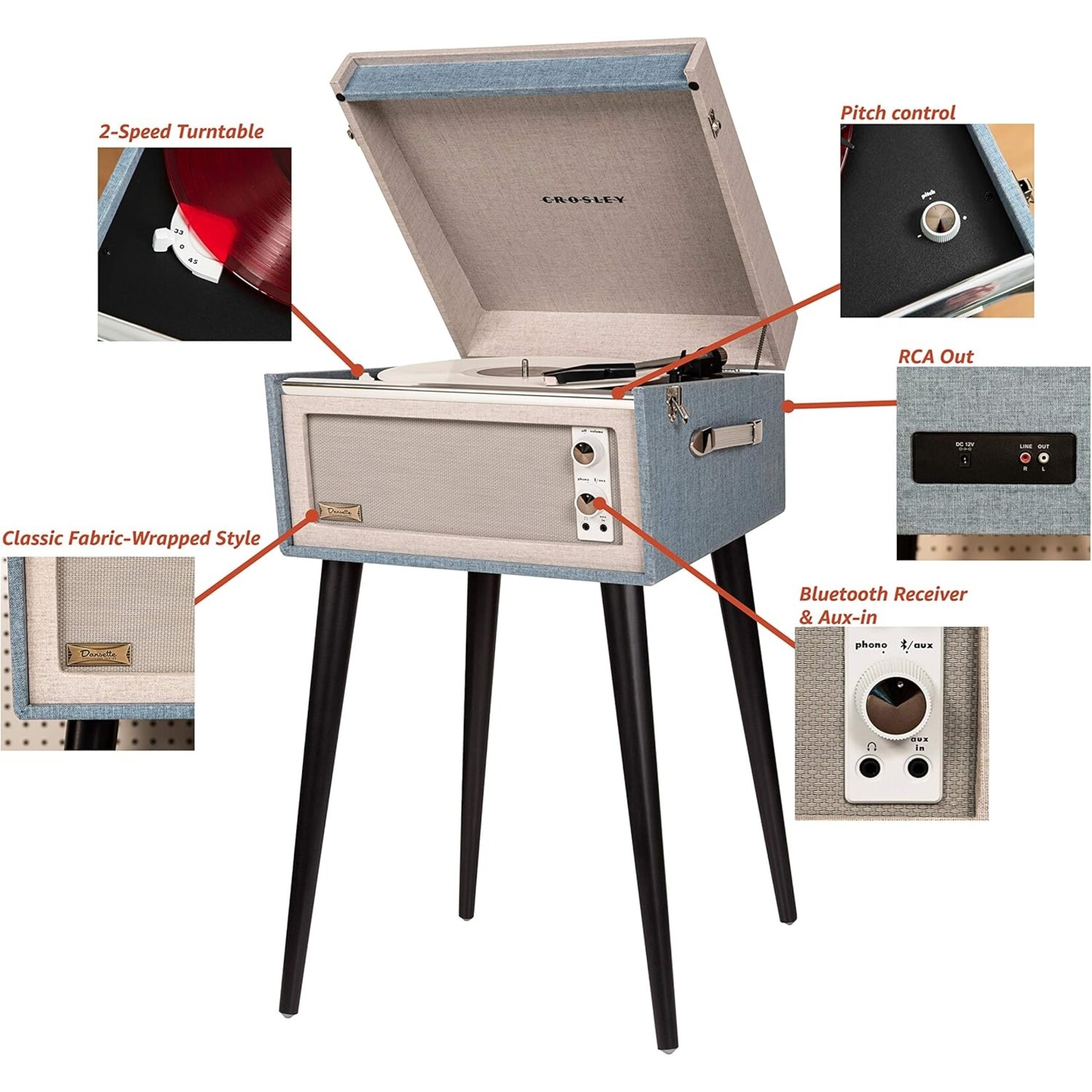 Deer Park Bermuda Portable Turntable with Bluetooth In/Out- Tourmaline