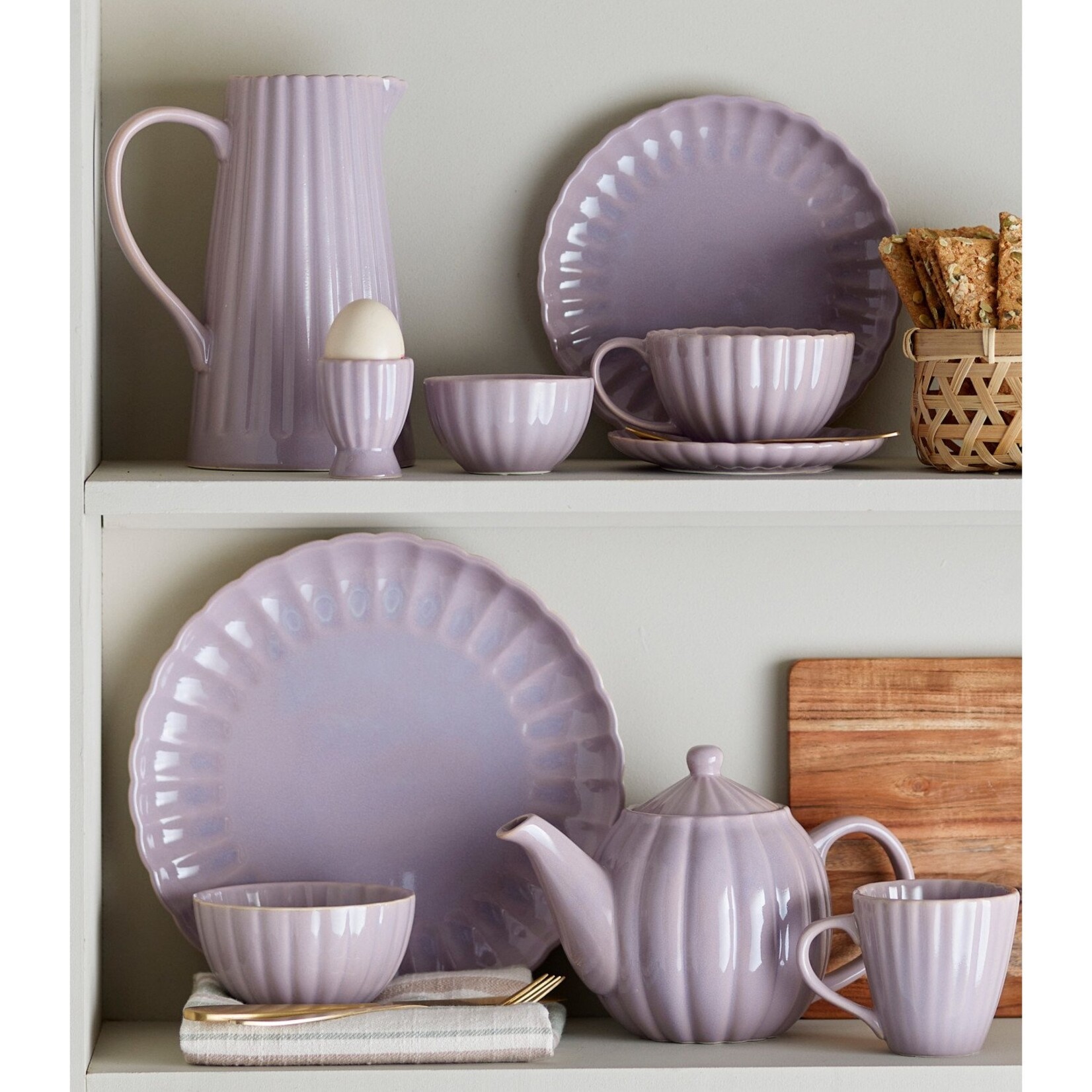 Creative Co-Op Stoneware Ribbed Bowl- Lavender Glaze