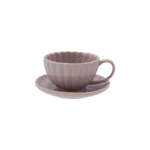 Creative Co-Op Stoneware Ribbed Mug w/ Saucer- 10oz Lavender Glaze