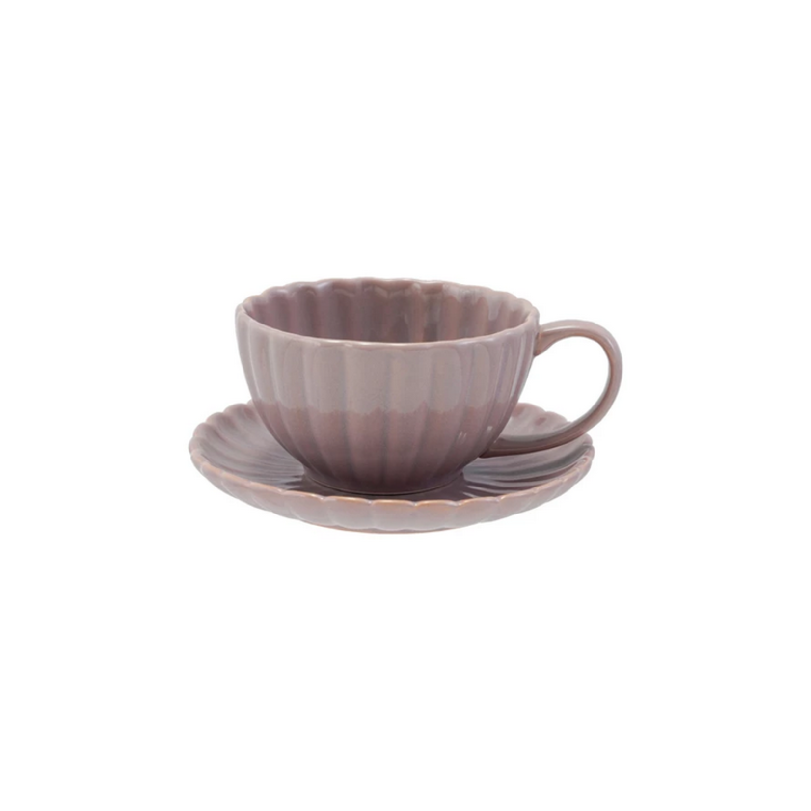 Creative Co-Op Stoneware Ribbed Mug w/ Saucer- 10oz Lavender Glaze