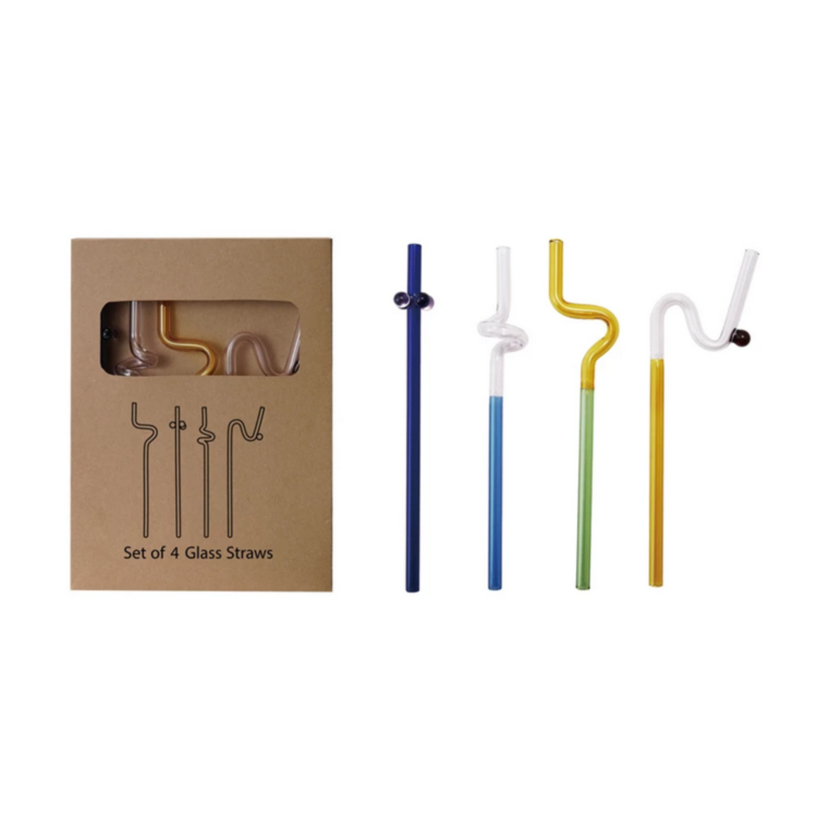 Creative Co-Op Glass Twisted Straws SET OF 4
