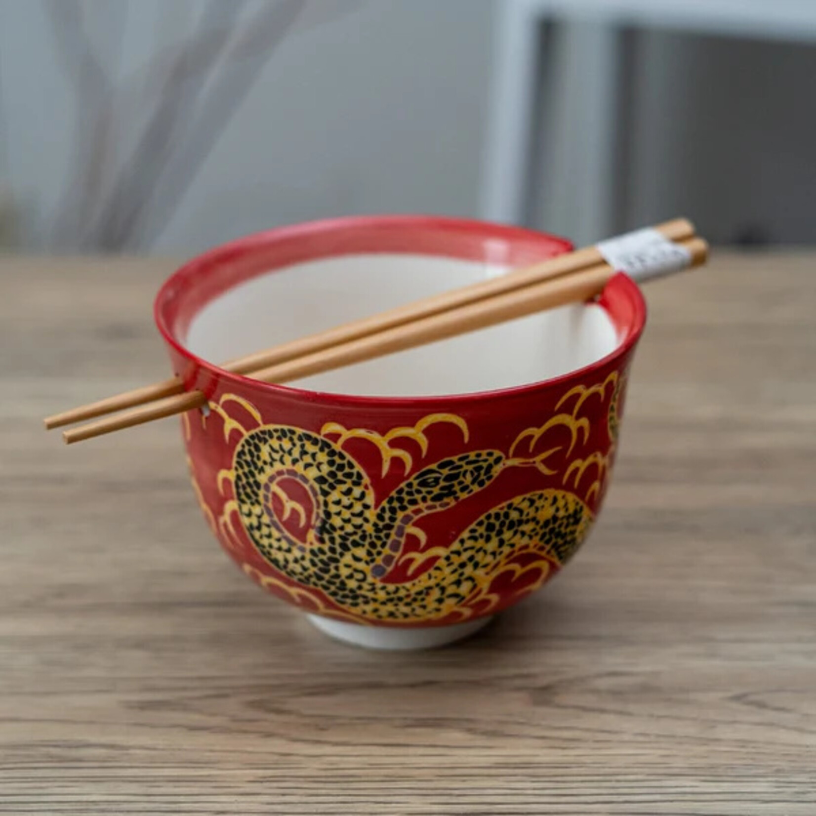 Urban Tokyo 18oz Donburi Bowl w/ Chopstick Set Red Snakes