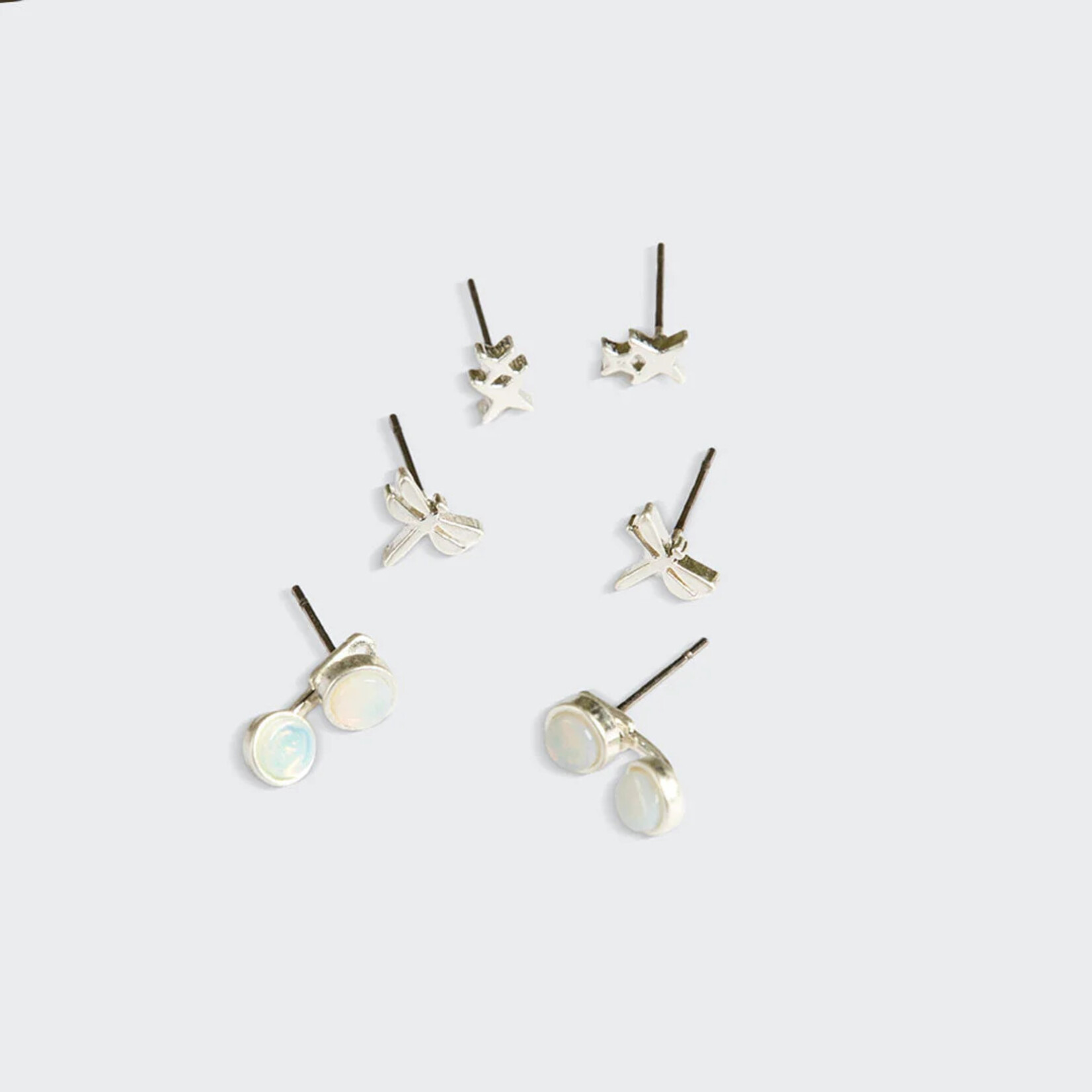 Scout Curated Wears Stud Trio Ear Jacket Set - Dragonfly/Opalite/Silver
