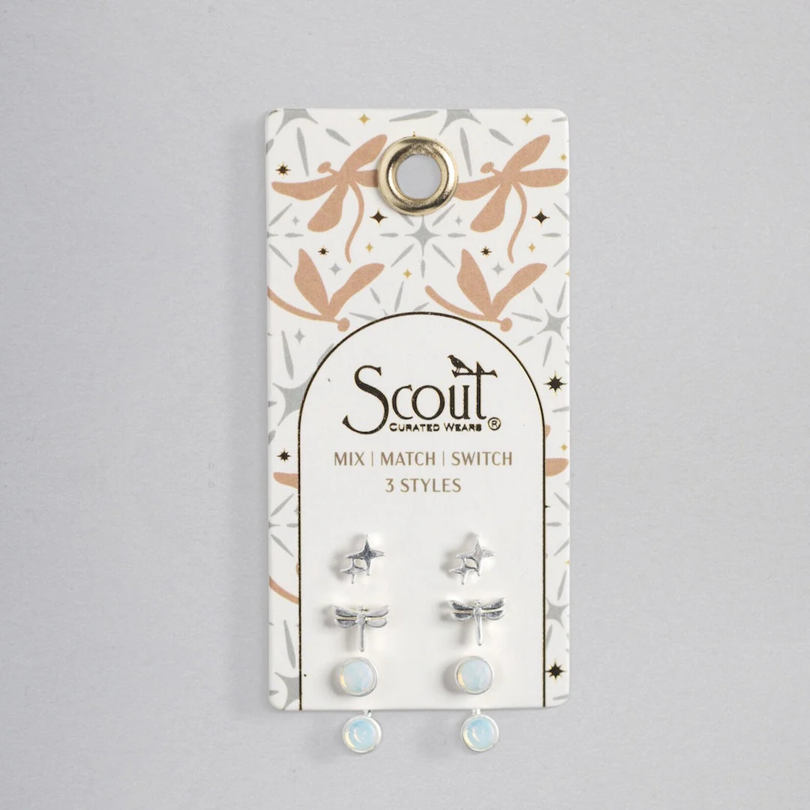Scout Curated Wears Stud Trio Ear Jacket Set - Dragonfly/Opalite/Silver