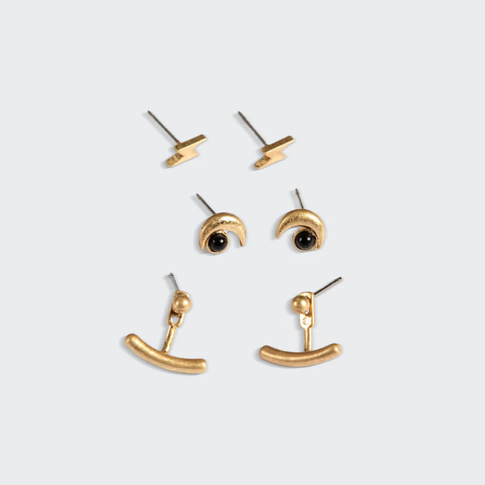 Scout Curated Wears Stud Trio Ear Jacket Set - Moon/Black Spinel/Gold
