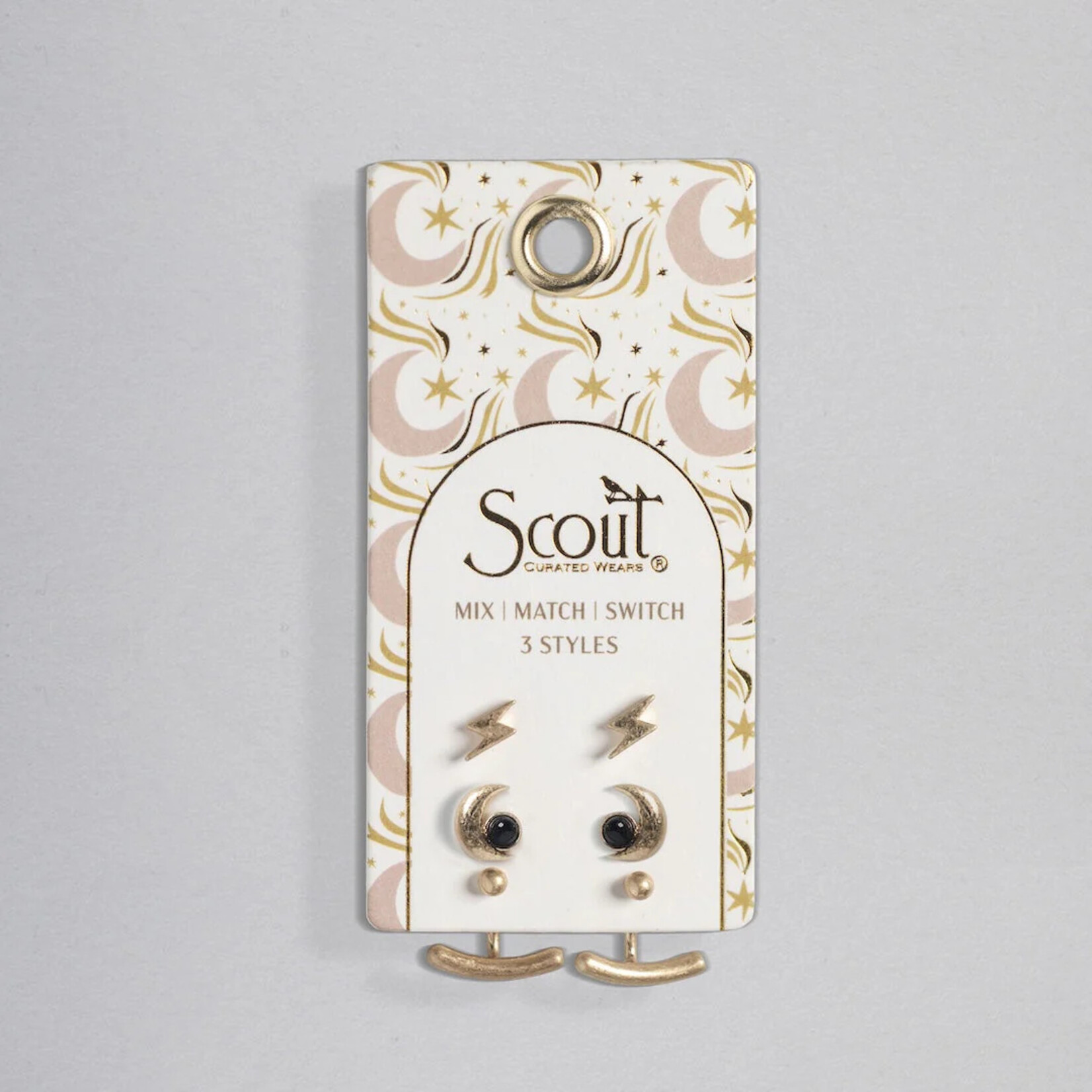 Scout Curated Wears Stud Trio Ear Jacket Set - Moon/Black Spinel/Gold