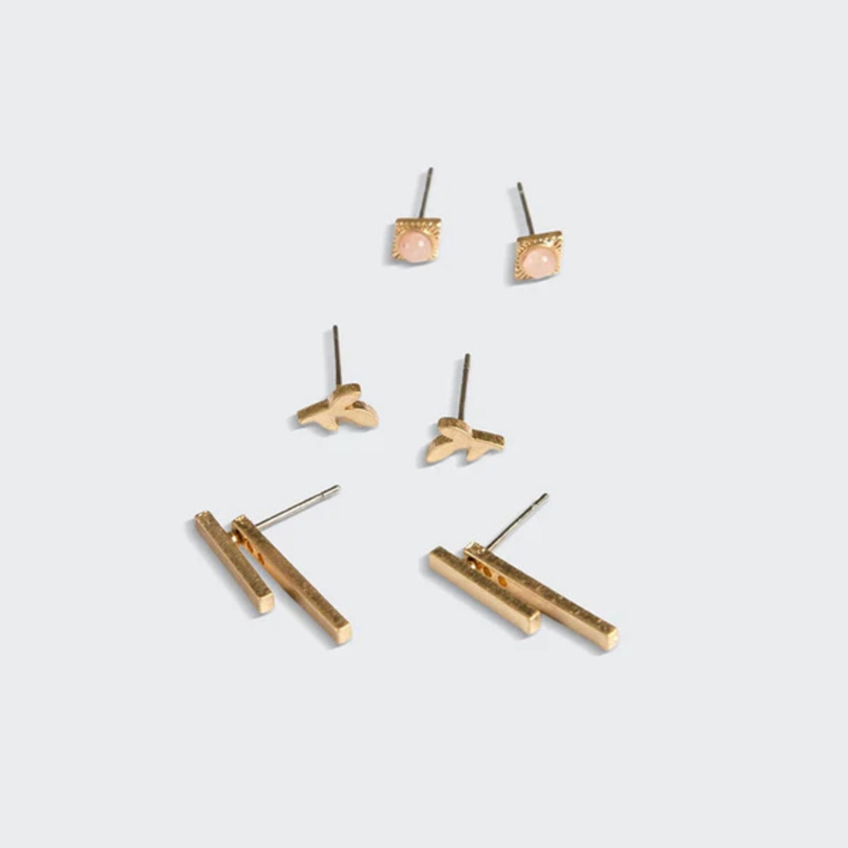 Scout Curated Wears Stud Trio Ear Jacket Set - Leaf/Rose Quartz/Gold