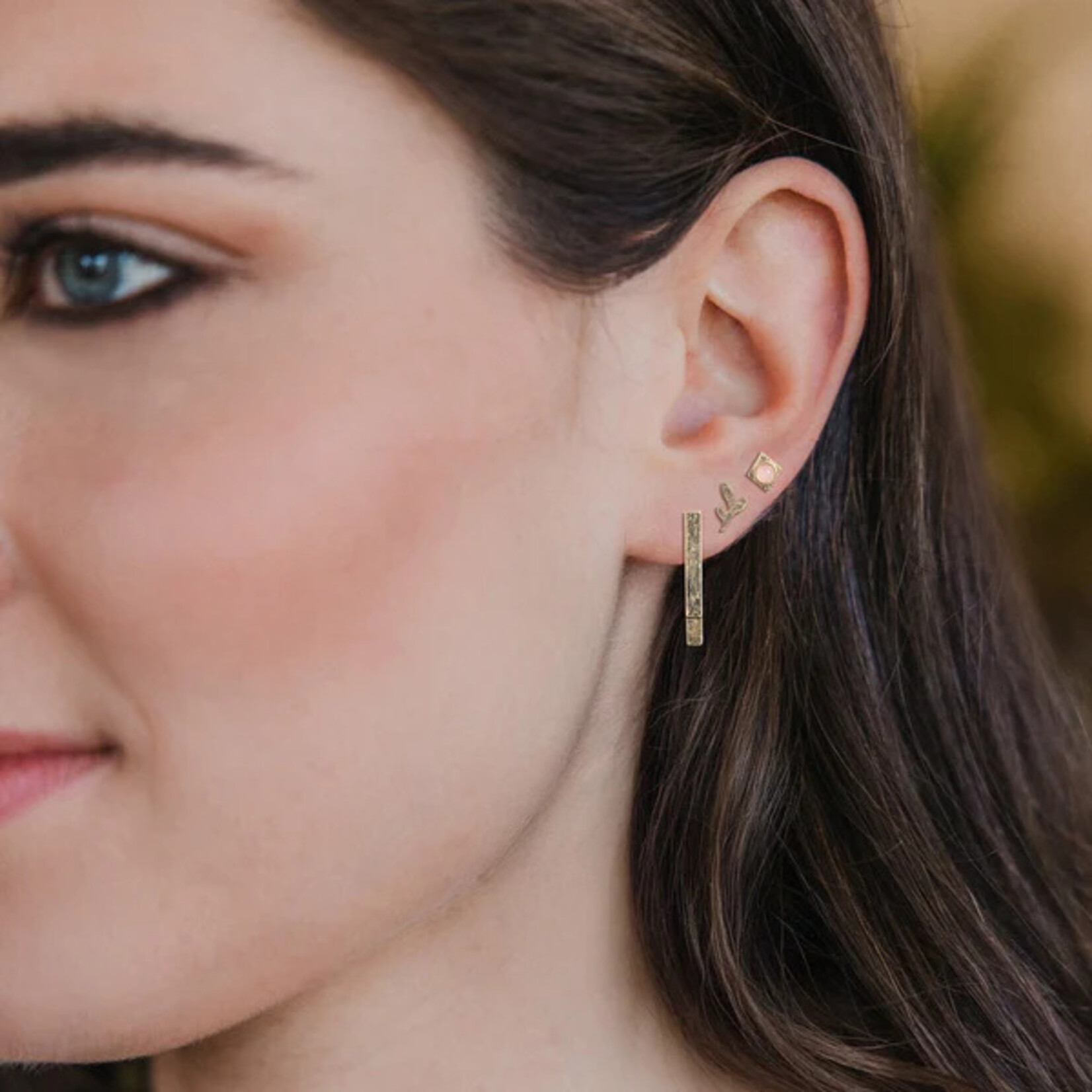 Scout Curated Wears Stud Trio Ear Jacket Set - Leaf/Rose Quartz/Gold