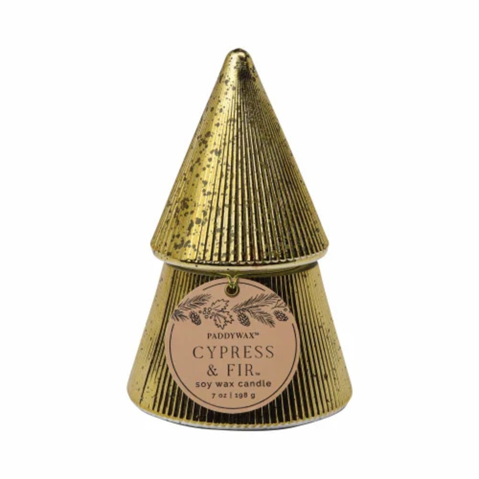 Paddywax Cypress Fir 7oz Gold Ribbed Mercury Stacked 3 Candles