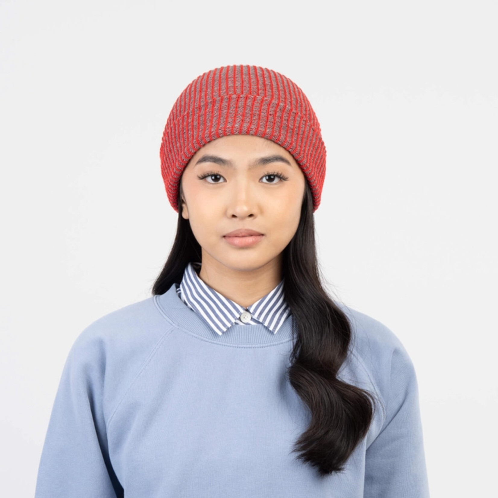 Verloop Rib Simple Knit Beanie- Red Grey