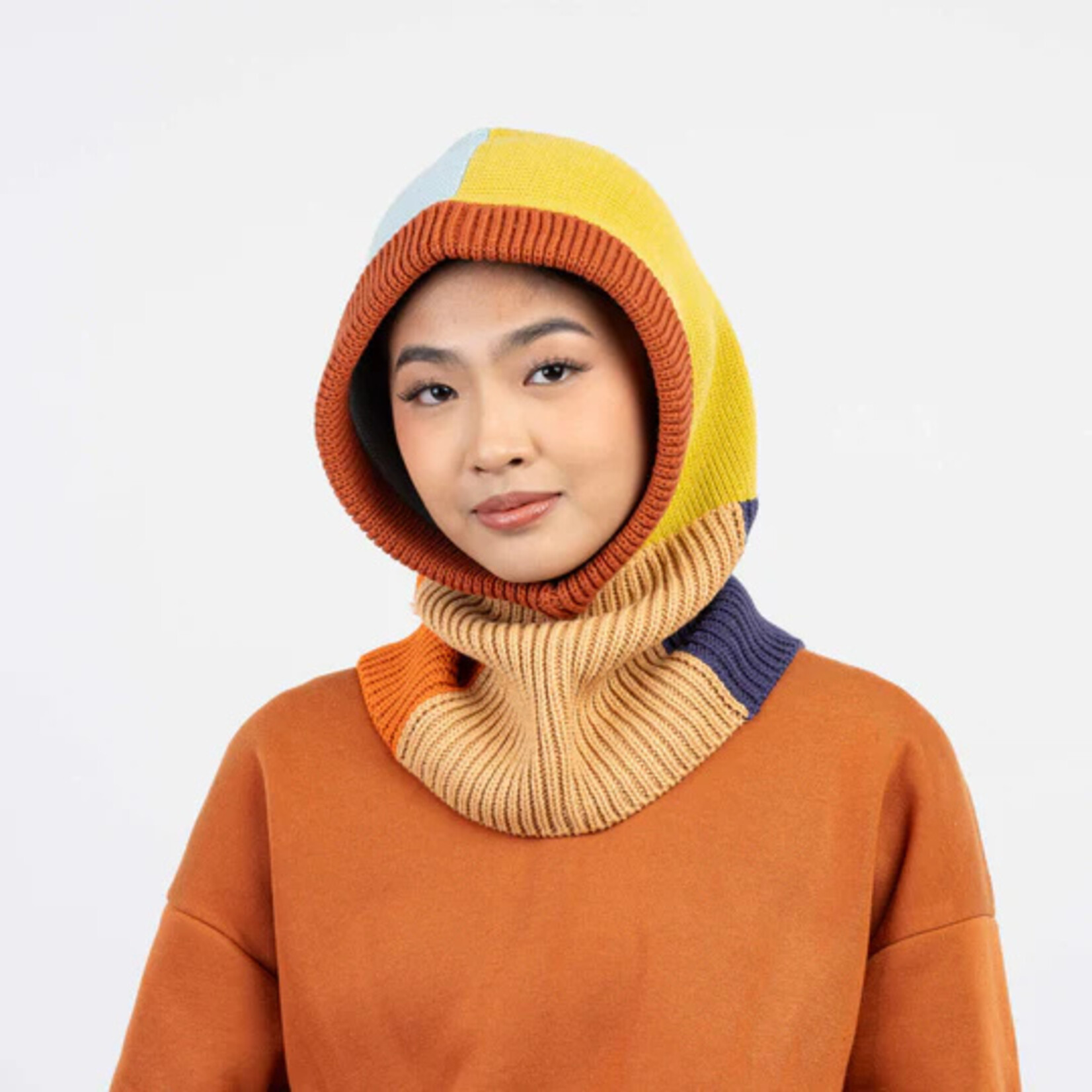 Verloop Mismatch Knit Hood- Golden Olive Stone Blue