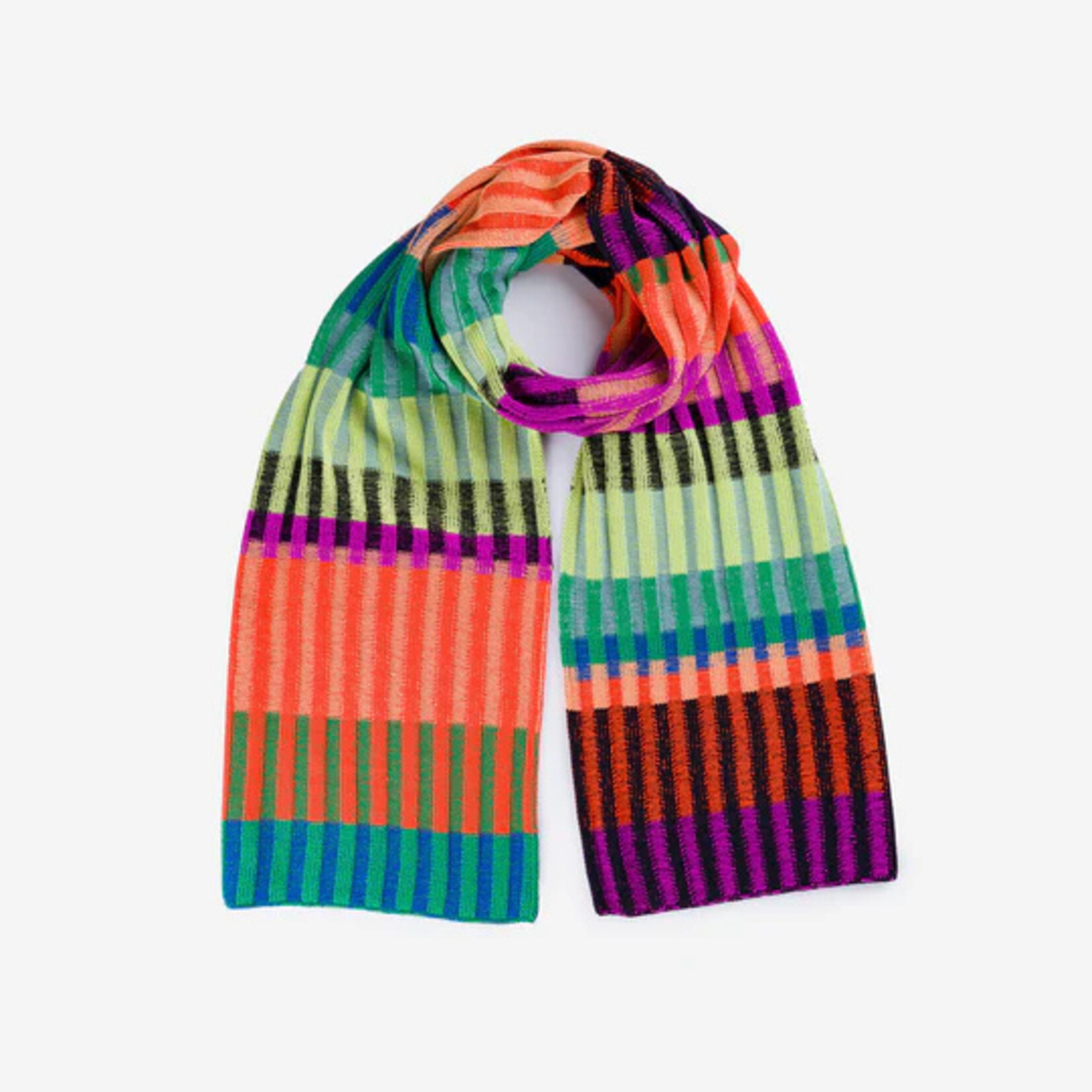 Verloop Mosaic Stripe Knit Scarf- Lime Cobalt