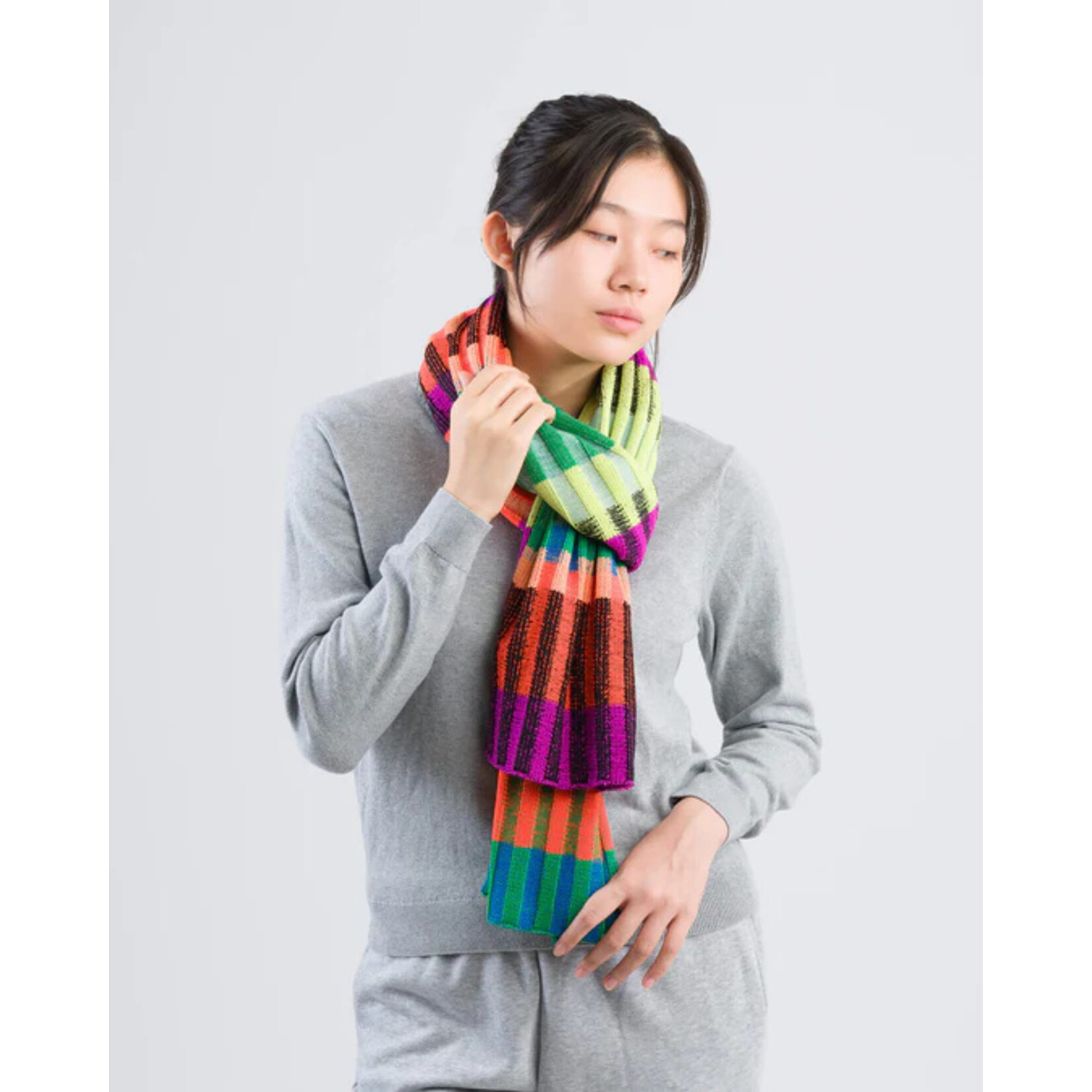Verloop Mosaic Stripe Knit Scarf- Lime Cobalt