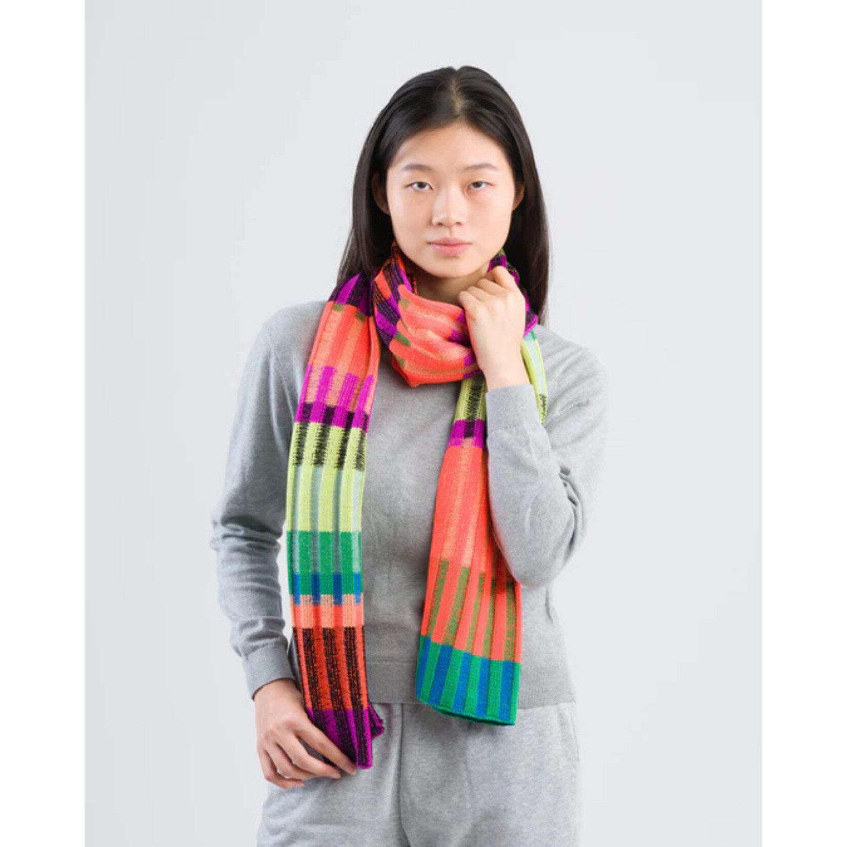 Verloop Mosaic Stripe Knit Scarf- Lime Cobalt