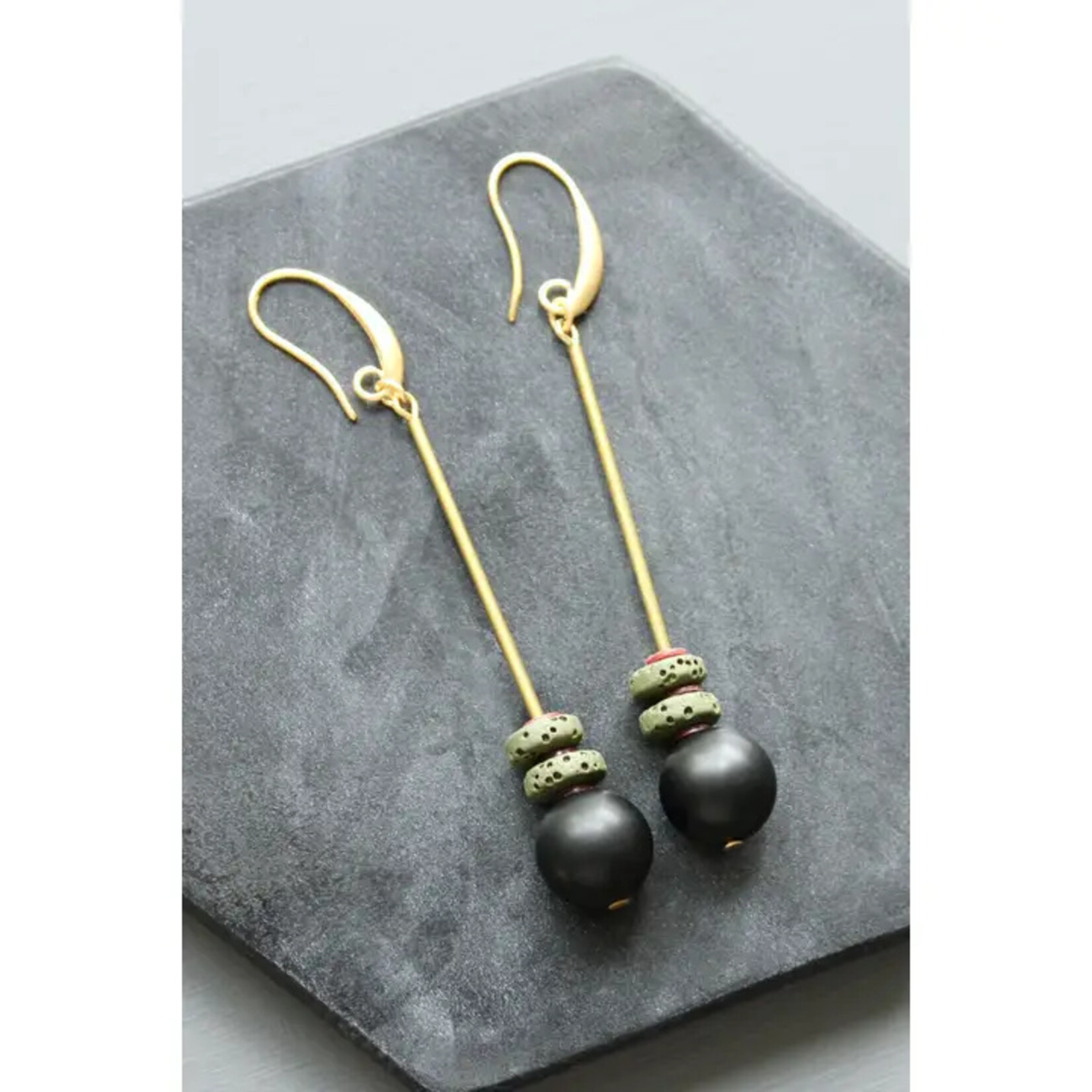 David Aubrey Jewelry Black and Moss Geometric Earrings