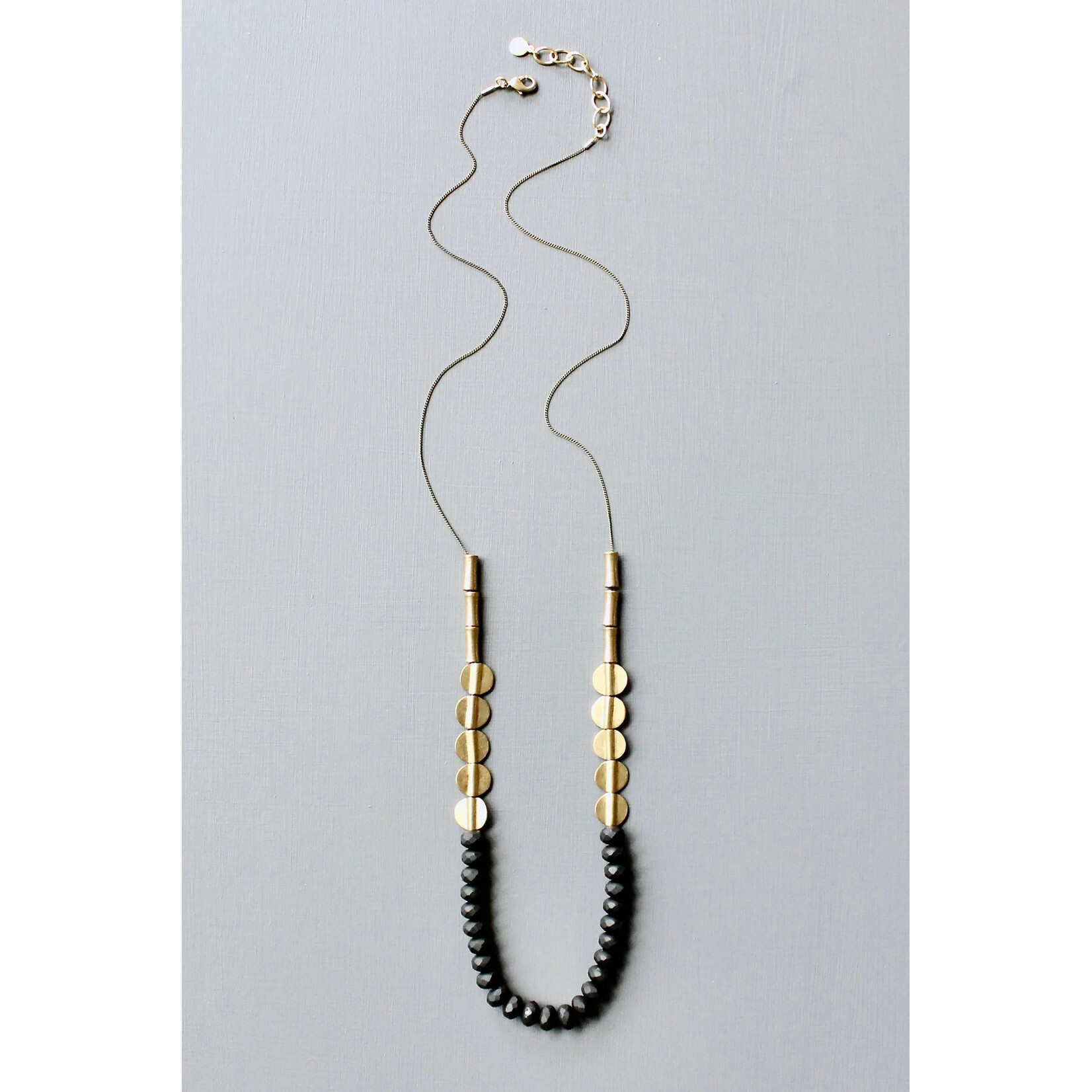 David Aubrey Jewelry Black and Brass Long Beaded Necklace