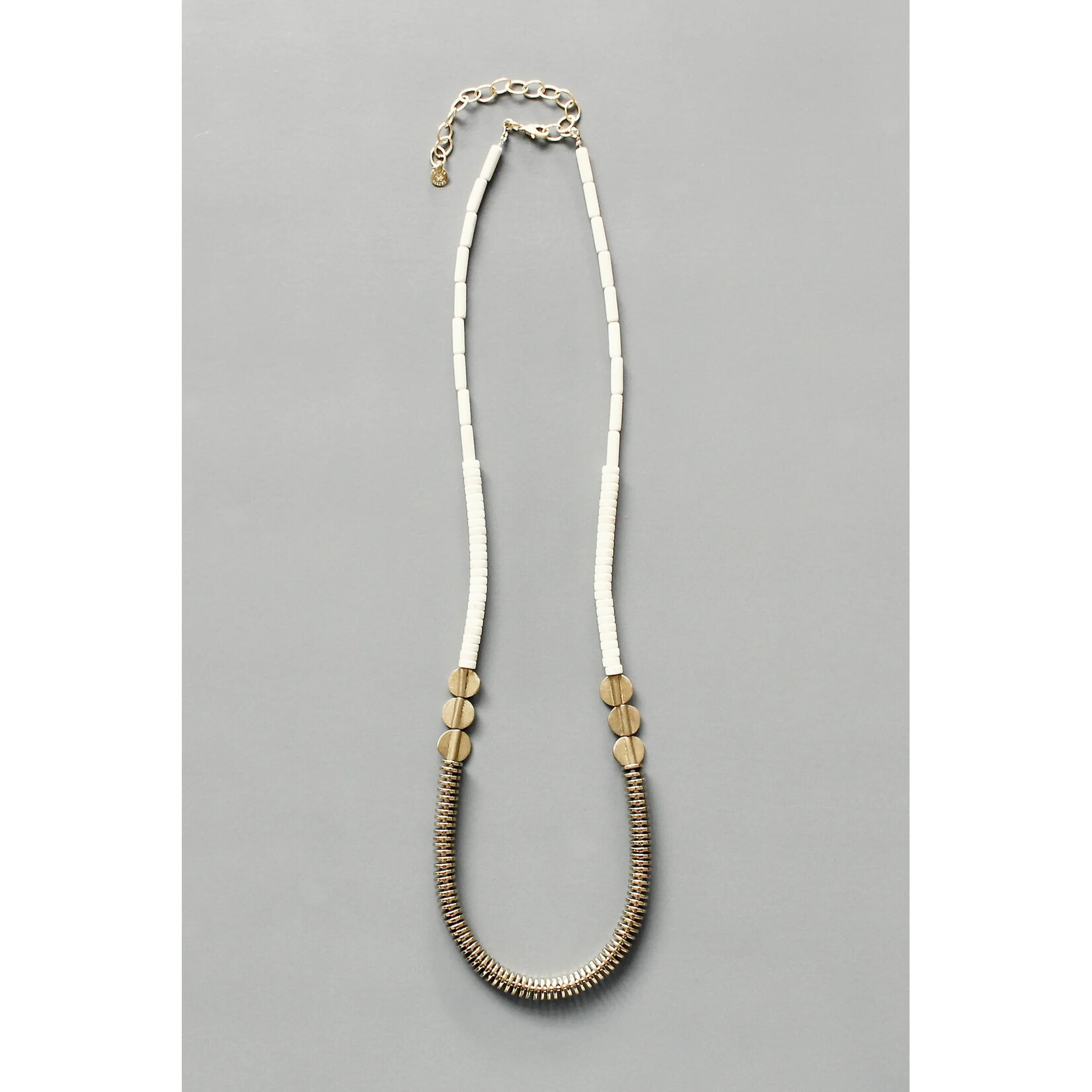 David Aubrey Jewelry Gold Hematite and White Disc Beaded Necklace