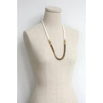 David Aubrey Jewelry Gold Hematite and White Disc Beaded Necklace