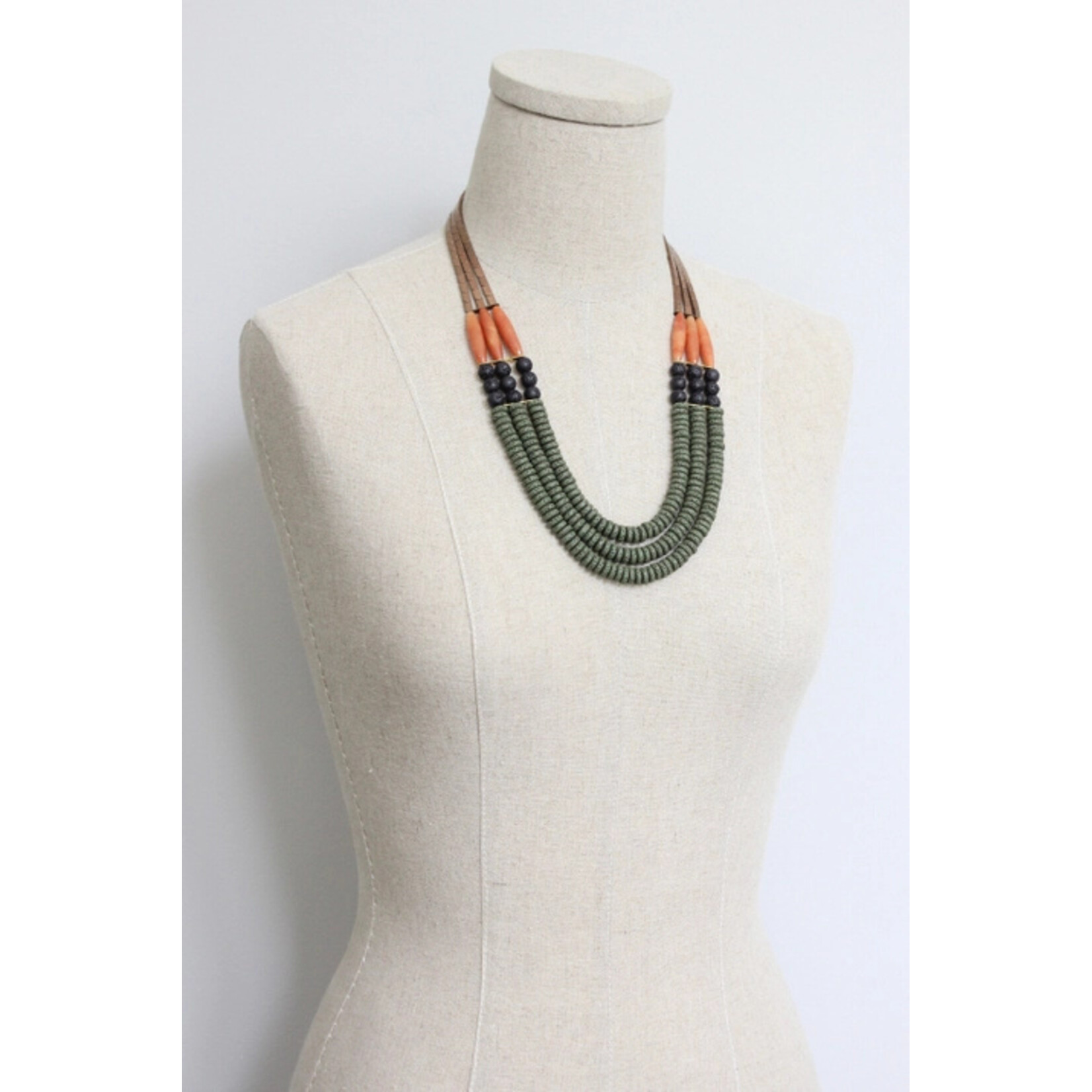 David Aubrey Jewelry Triple Strand Moss Jet Carnelian Necklace