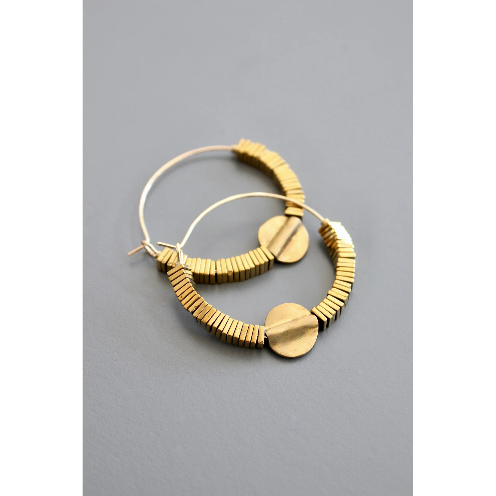 David Aubrey Jewelry Gold Hematite Hoop Earrings