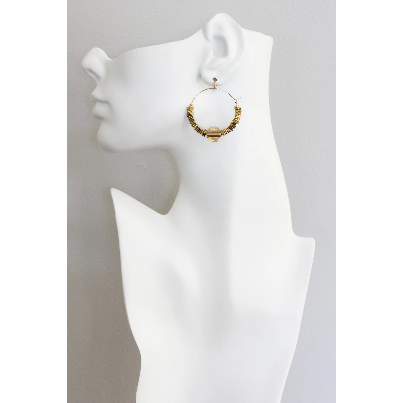 David Aubrey Jewelry Gold Hematite Hoop Earrings